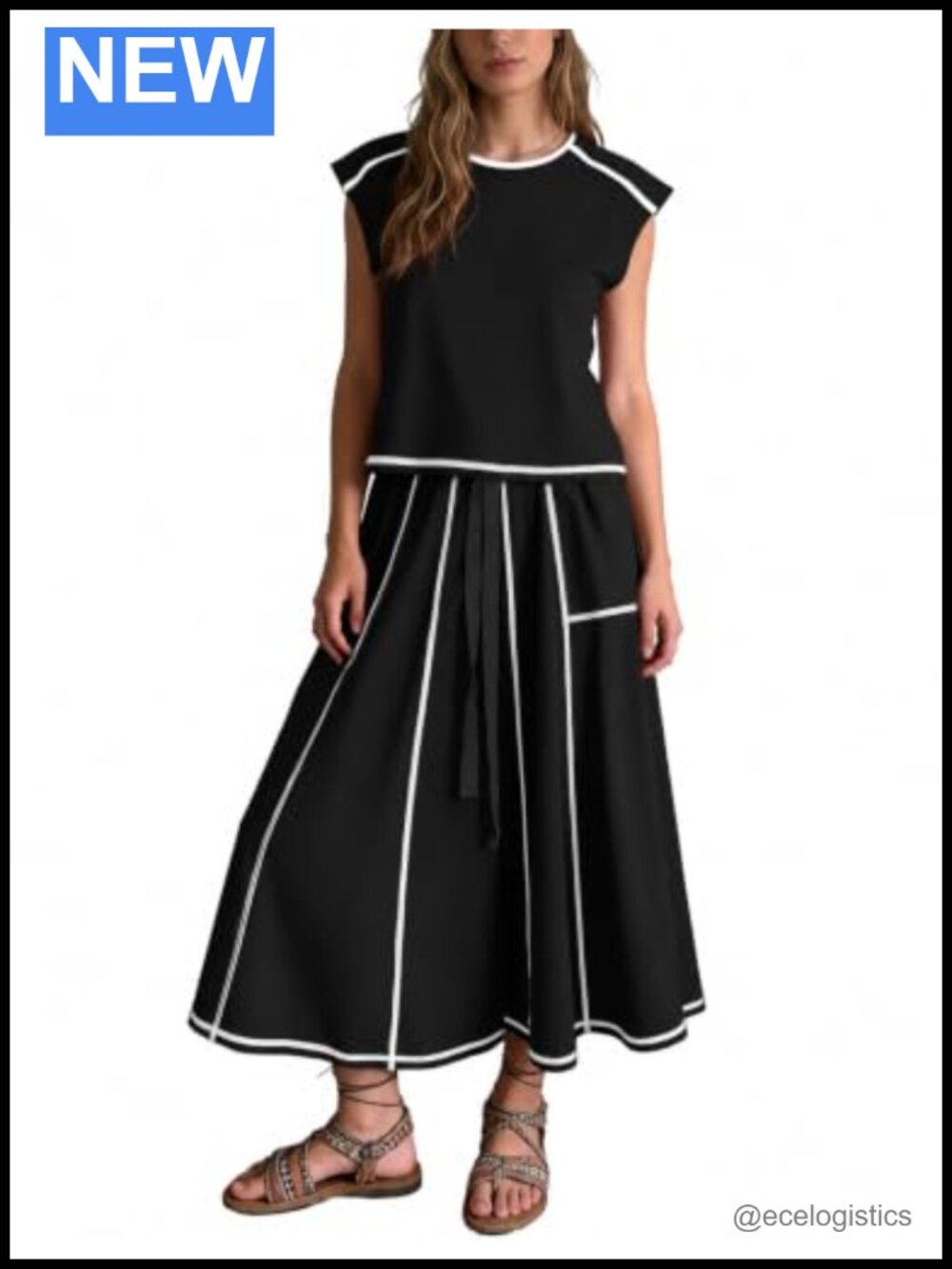 Women's 2 Piece Skirt Set Cap Sleeve Midi Skirt Resort Outfit Cotton Blend